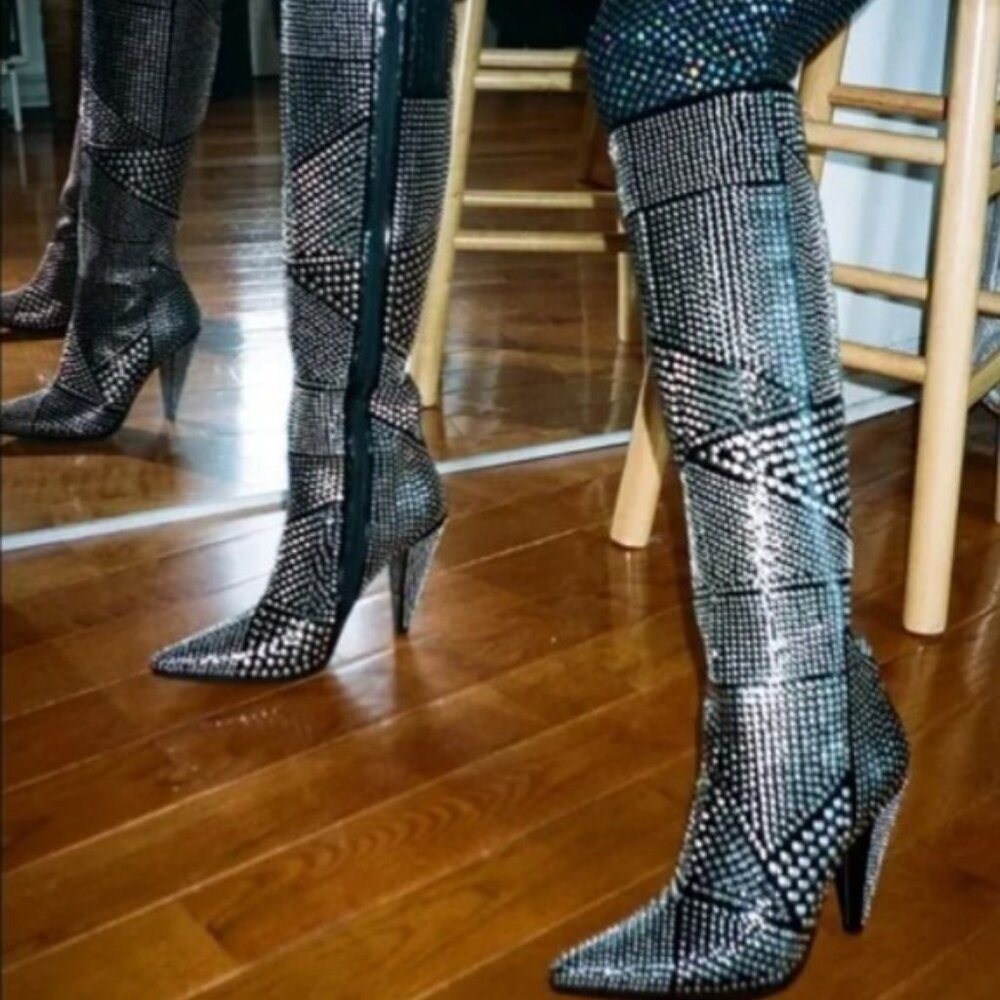 Jeffrey Campbell Studd KH Tall Black Studded Boots Size 7.5 Brand New Never Worn